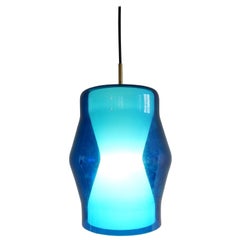 Serene Blue and White Glass Pendant Lamp, Rare Design from the 1960s