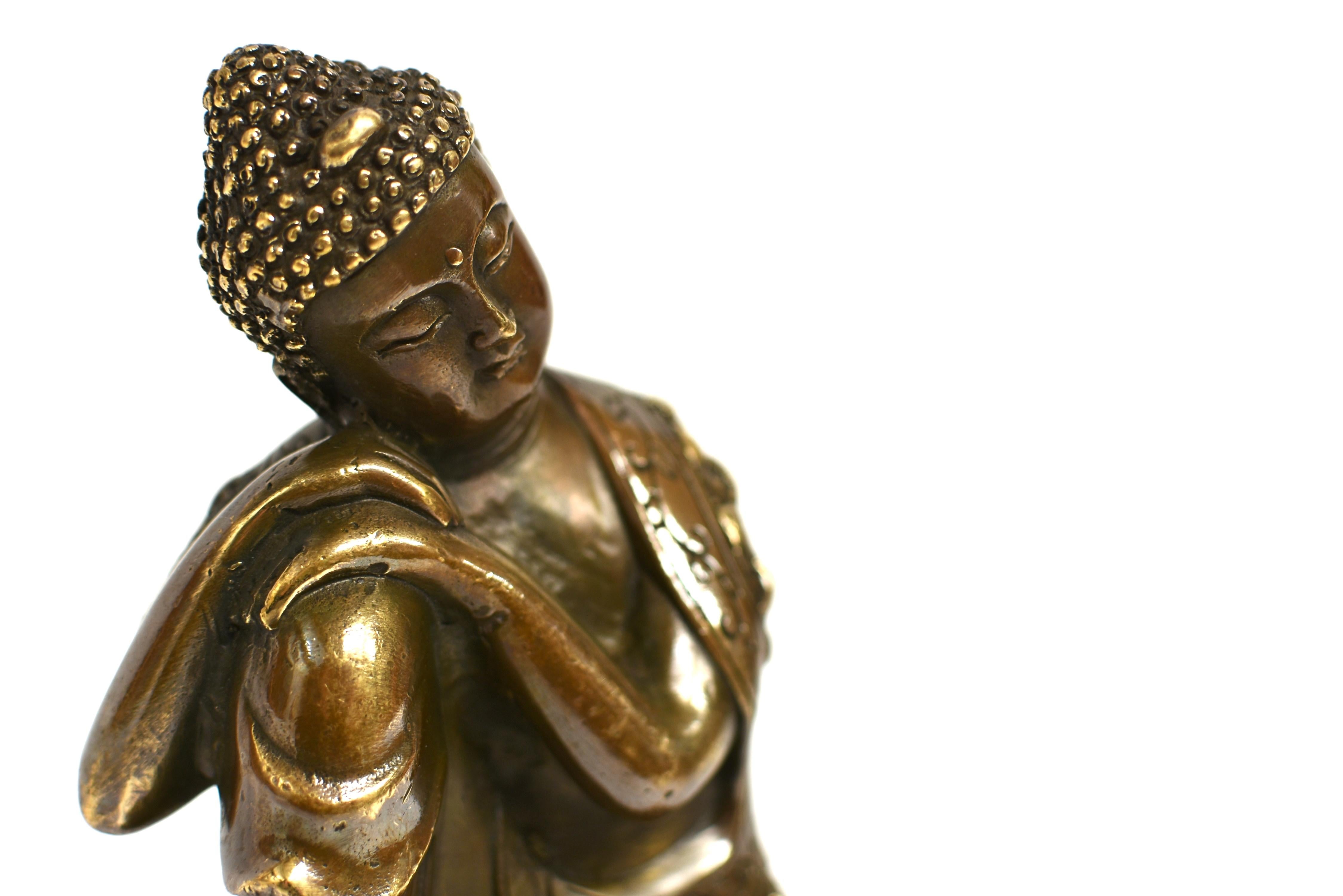 Serene Bronze Contemplative Buddha For Sale 6