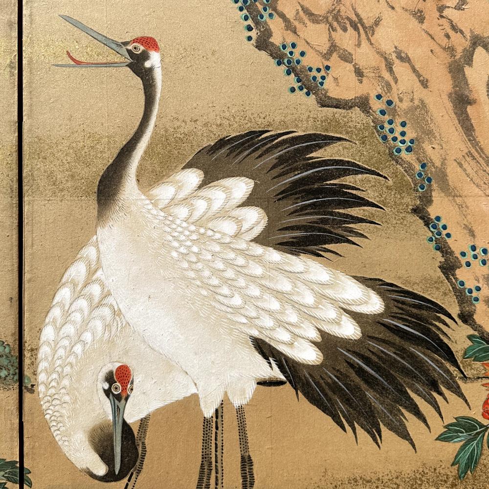 Serene Cranes: Meisterwerk des späten Edo-Stils (Handbemalt) im Angebot