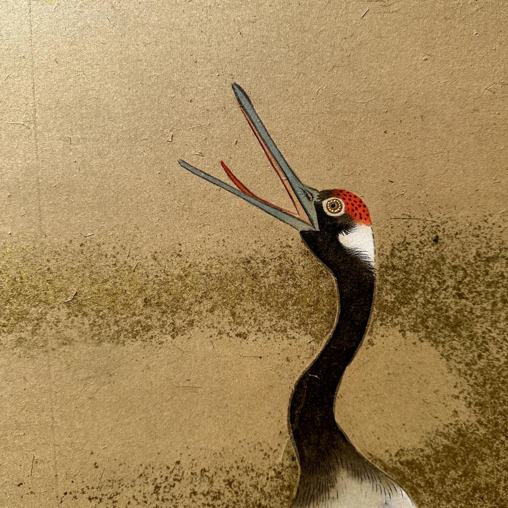 Serene Cranes: Meisterwerk des späten Edo-Stils (Holz) im Angebot
