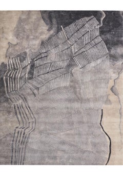 Serene Hand Tufted Modern Silk Rug in Grey Gold & Grey Blue Colours by Hands