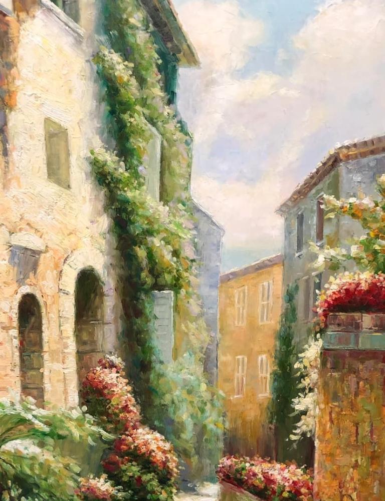 Tela Sereno villaggio italiano - Pittura a olio su tela di grandi dimensioni di Collins