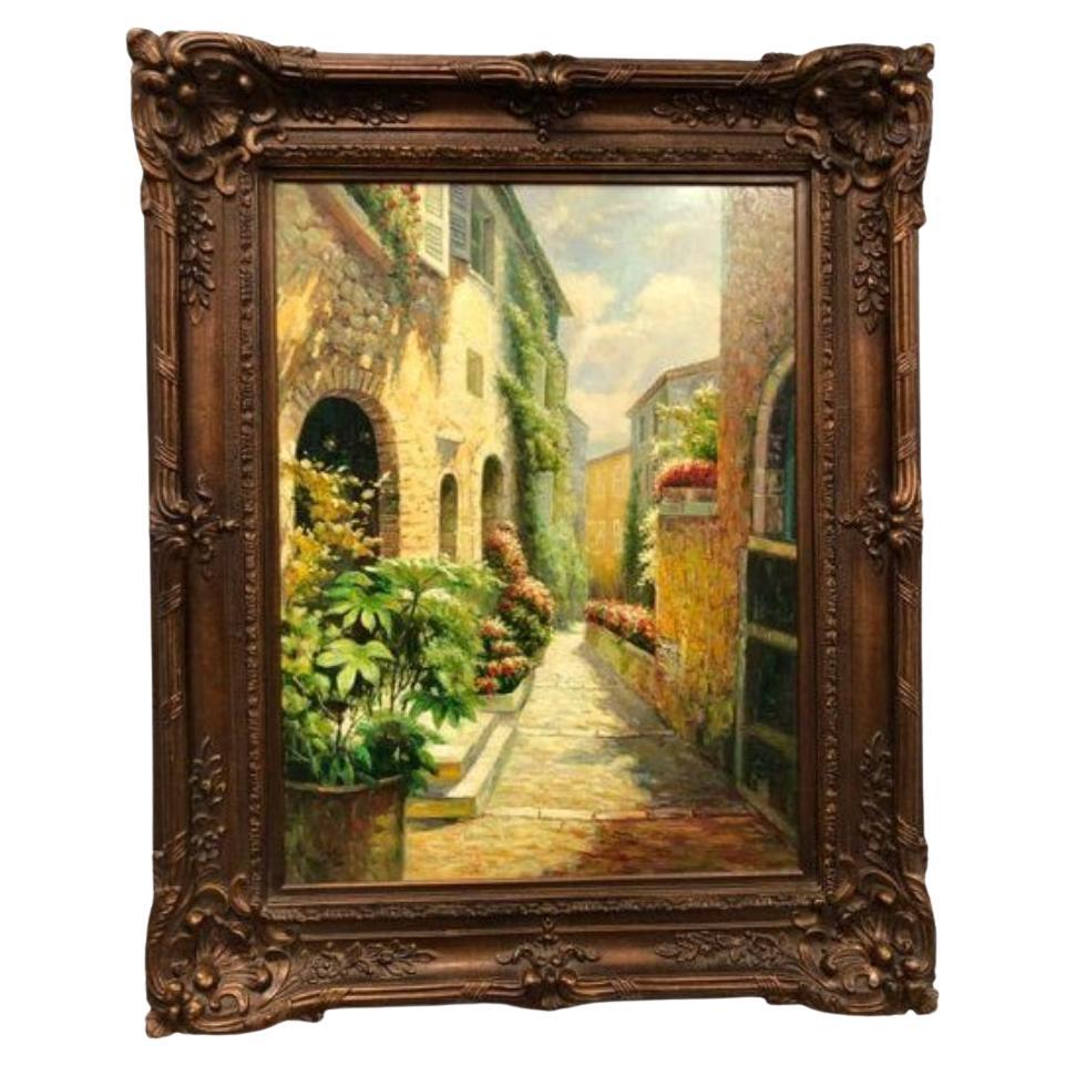 Serene Italian Village Large Oil Painting on Canvas by Collins For Sale
