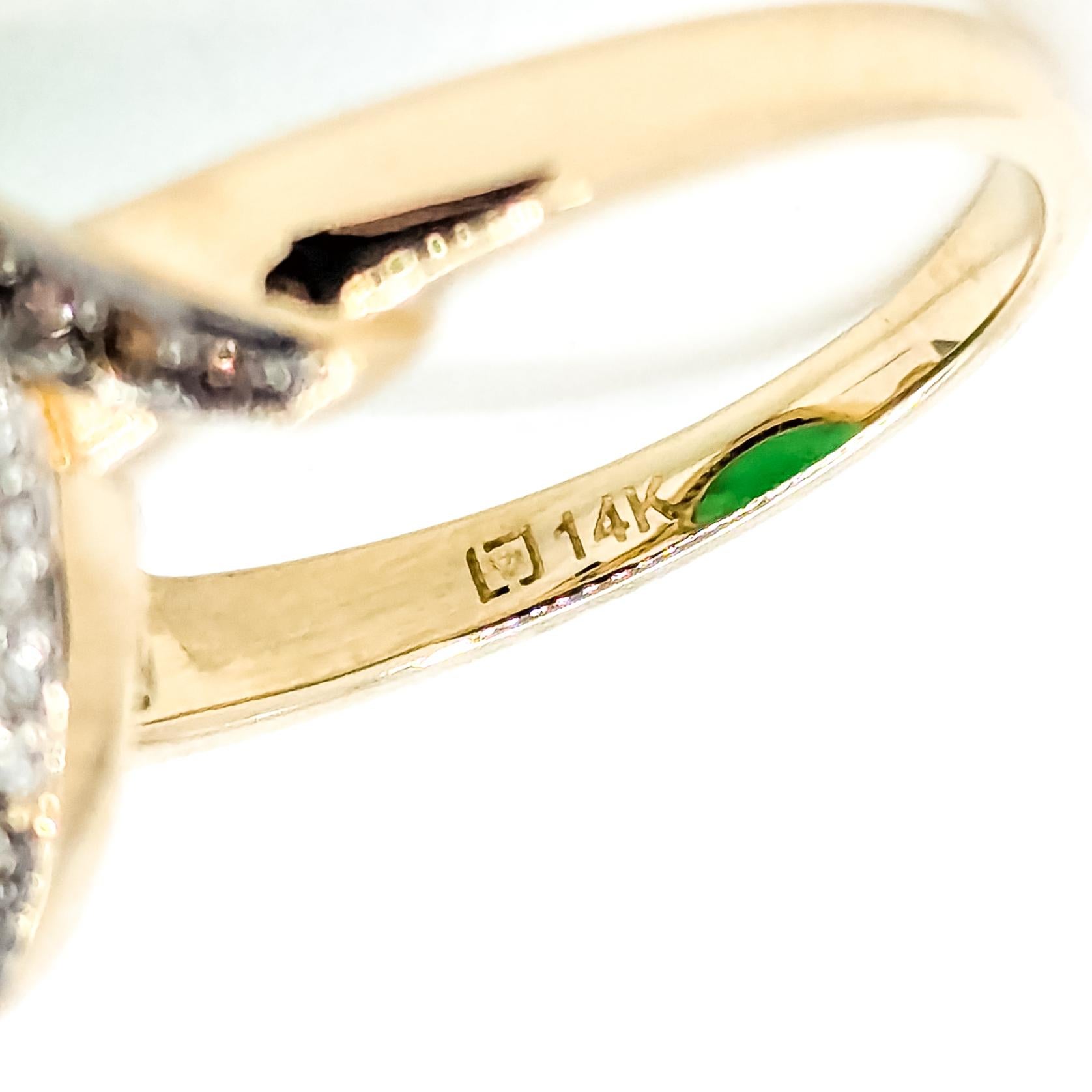 Anello di giada serena e diamanti in oro giallo 14k in vendita 4