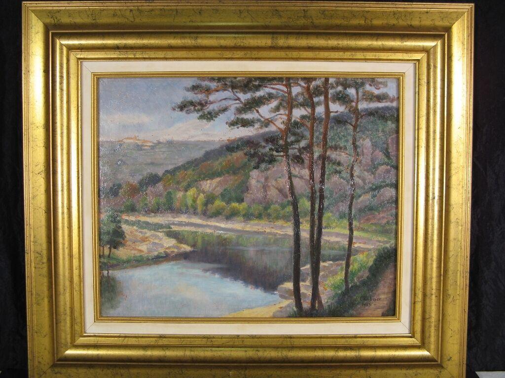 Paisaje sereno de E. Chabrier (1953) - Pintura al óleo sobre panel -1Y11 en Bueno Estado en Bordeaux, FR