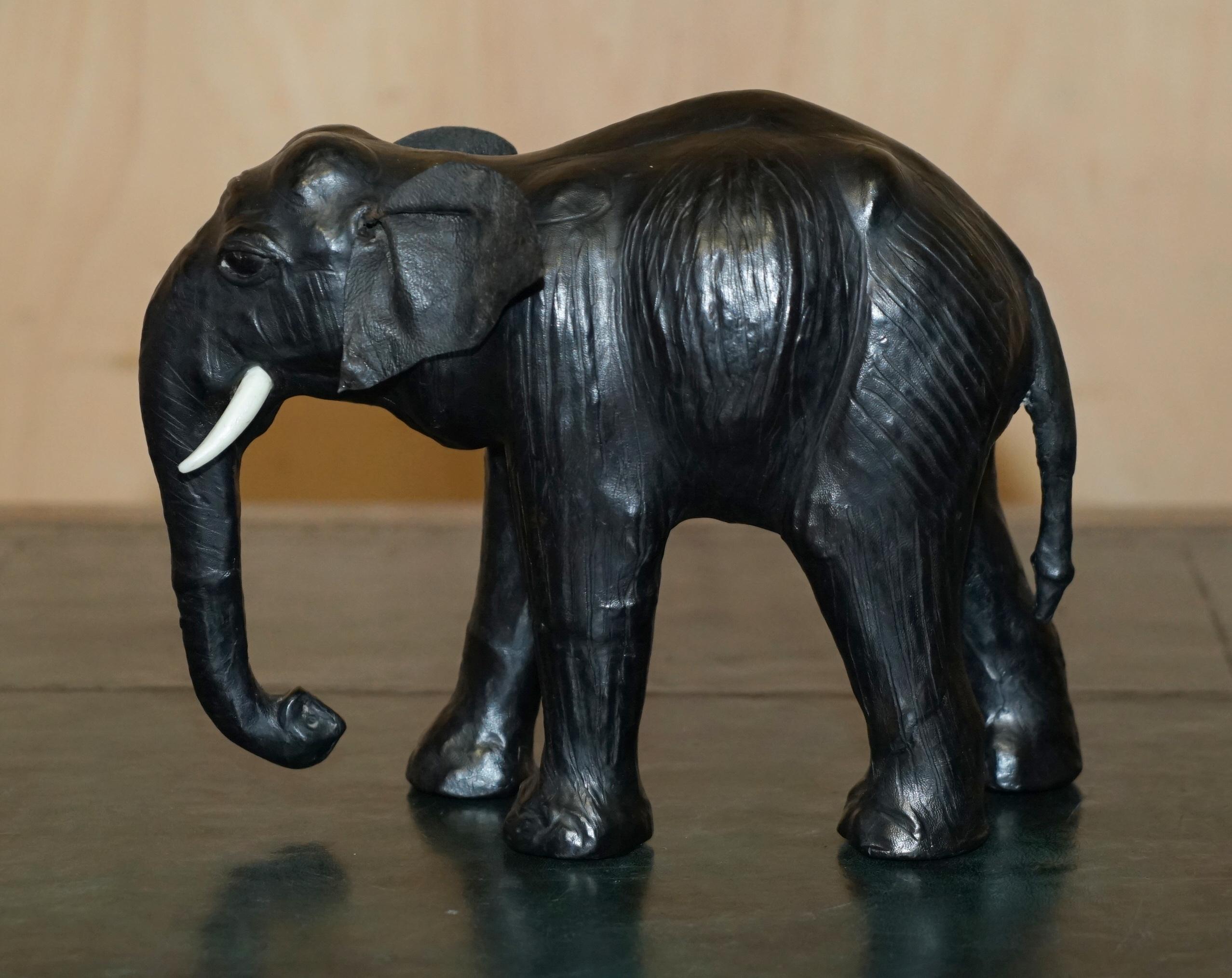 SERENE LOOKING LiBERTY'S LONDON LEATHER ELEPHANT FOOTSTOOL STOOL GLASS EYES For Sale 5
