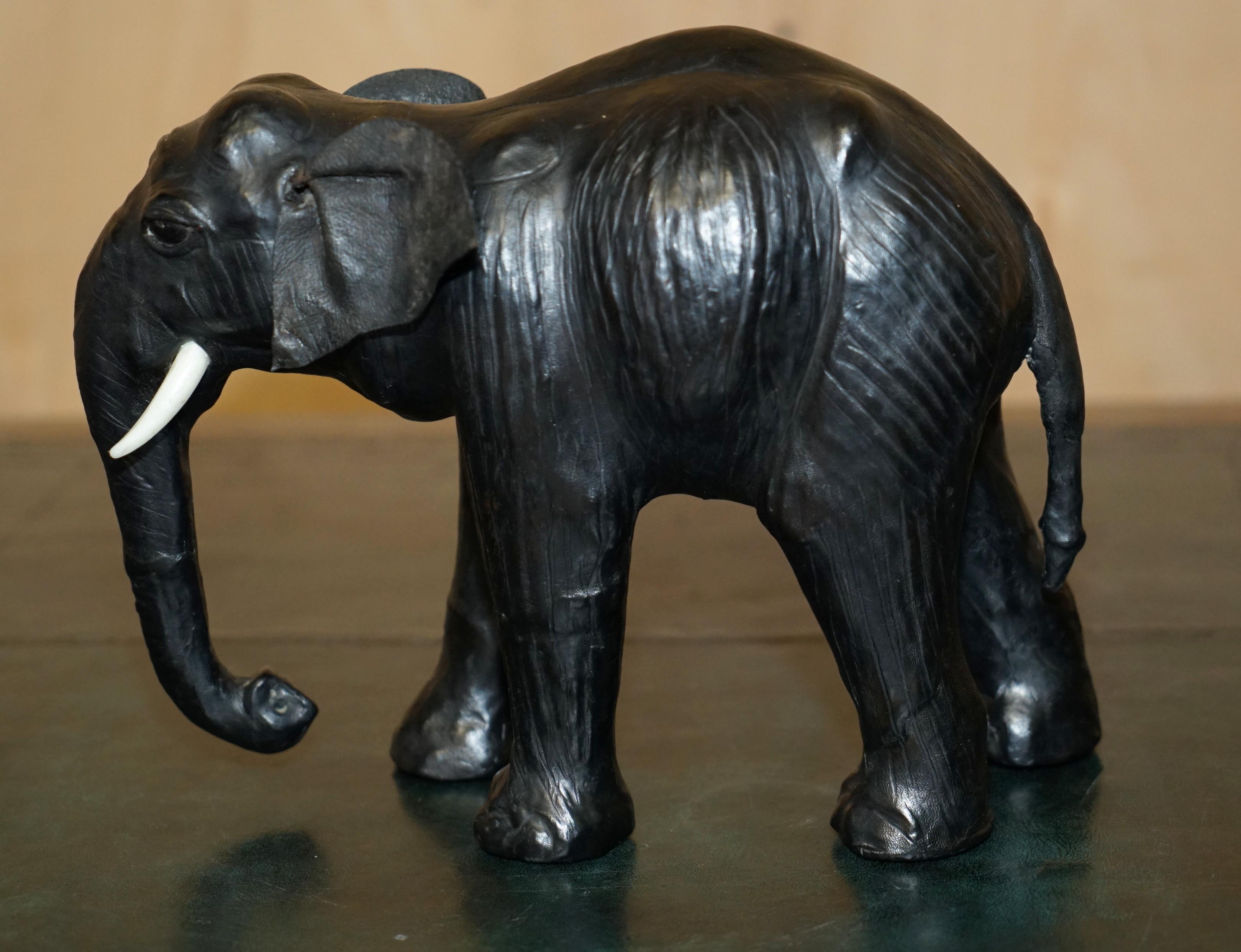 SERENE LOOKING LiBERTY'S LONDON LEATHER ELEPHANT FOOTSTOOL STOOL GLASS EYES For Sale 6