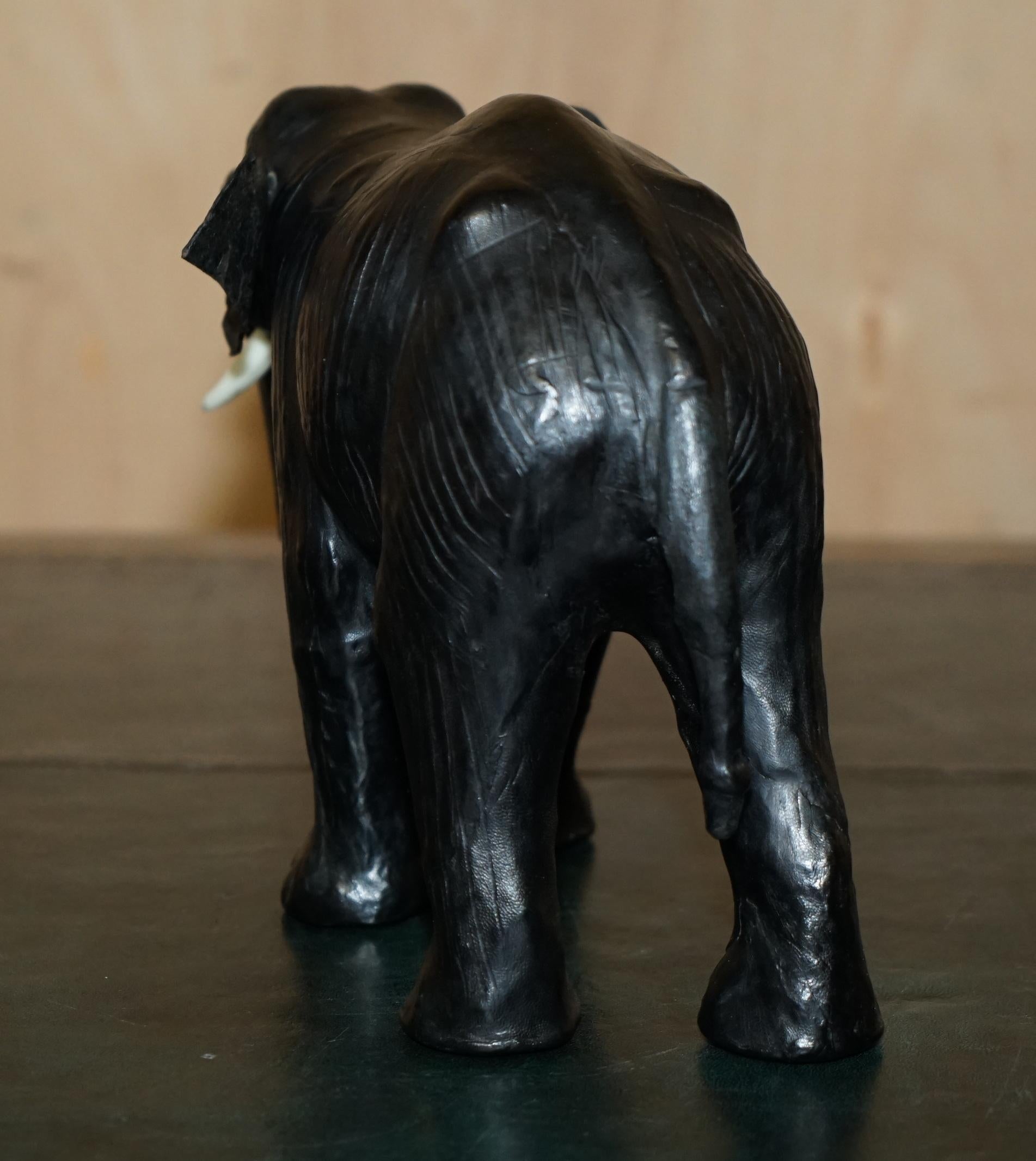 SERENE LOOKING LiBERTY'S LONDON LEATHER ELEPHANT FOOTSTOOL STOOL GLASS EYES For Sale 9
