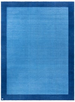 Serene Mid-Century Dhurrie Blue With Navy Blue Flatweave Cotton Rug