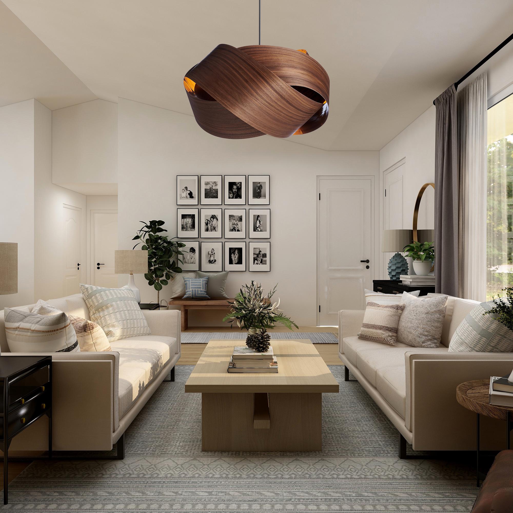 SERENE Mid-Century Modern Walnut 24' Chandelier Pendant For Sale at 1stDibs