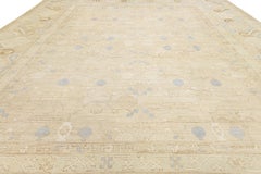 Serene Modern Khotan Style Rug – Pale Sand & Sky Blue Hand-Knotted Wool 17x21