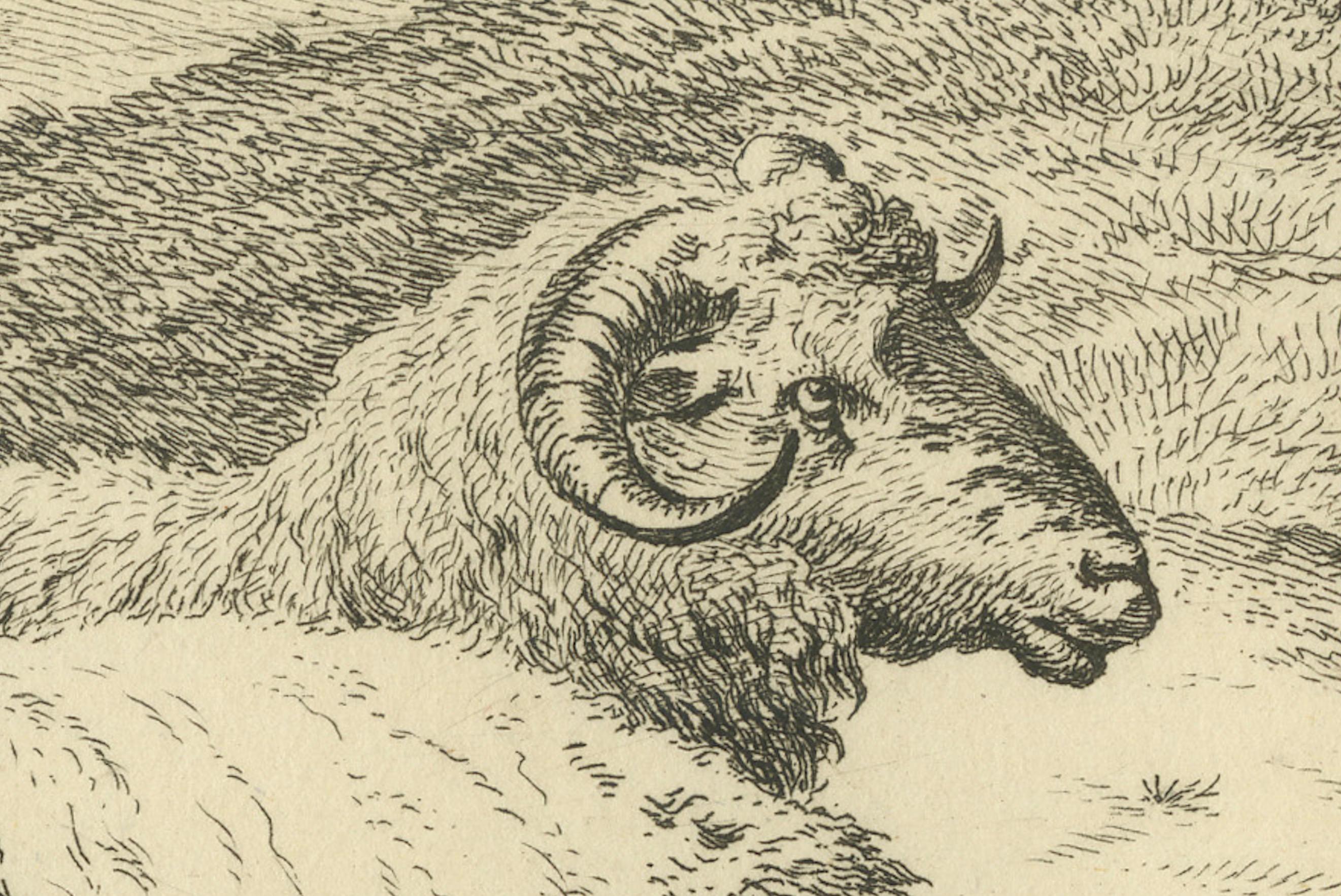 Early 19th Century Serene Pastoral Scene with Two Resting Sheep: Etching by Anthony Oberman, 1810 For Sale