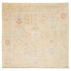 Serene Sage & Coral Modern Oushak Style Handmade Wool Rug 10x10