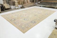 Serene Sage & Pastels Modern Oushak Style Hand-Knotted Wool Area Rug 12x19