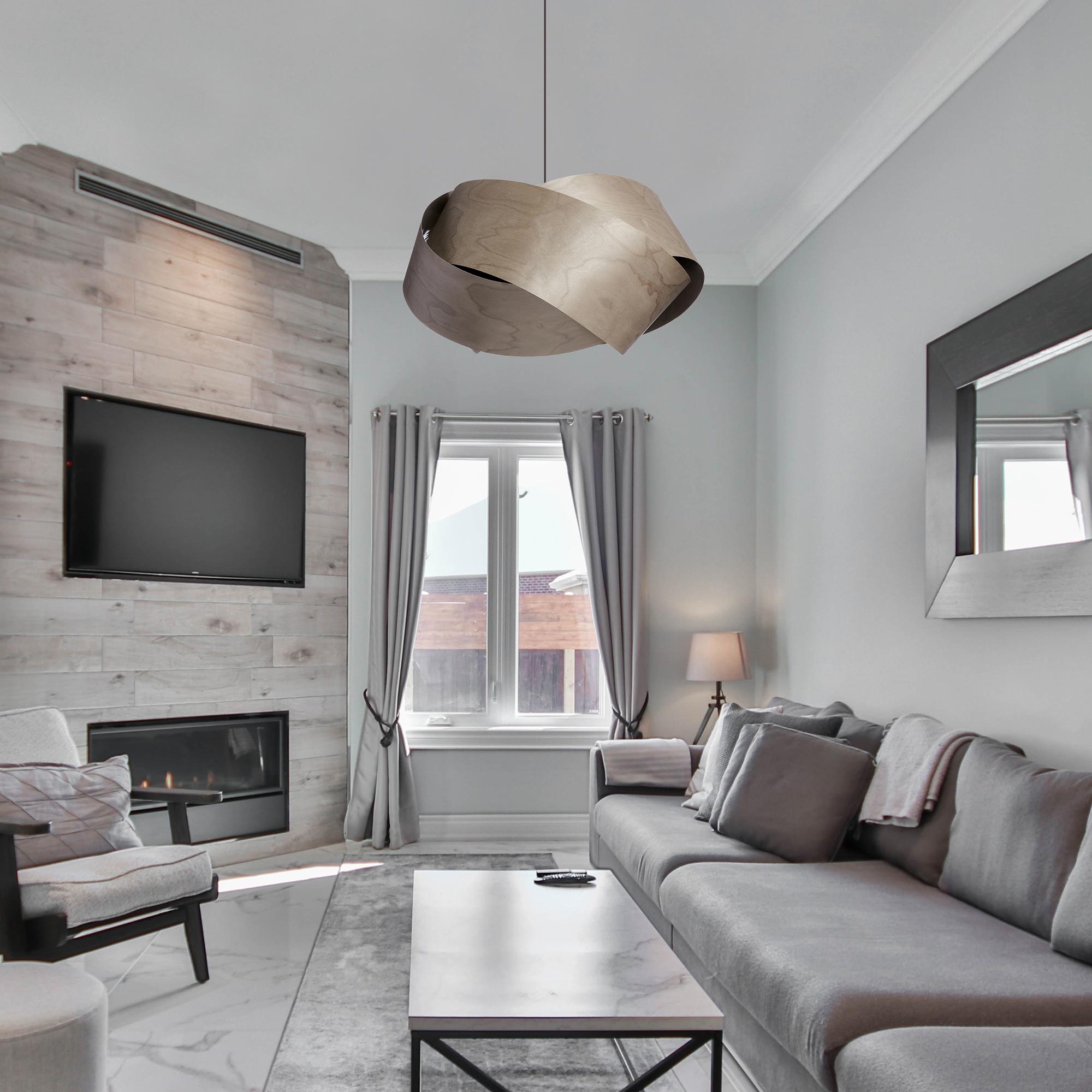 Mid-Century moderno Lampadario a sospensione Scandinavian Modern Betulla Grey Wood da 19 pollici