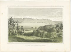 Serene View of Flathead Lake and Surrounding Mountains in Montana, Litho of 1856