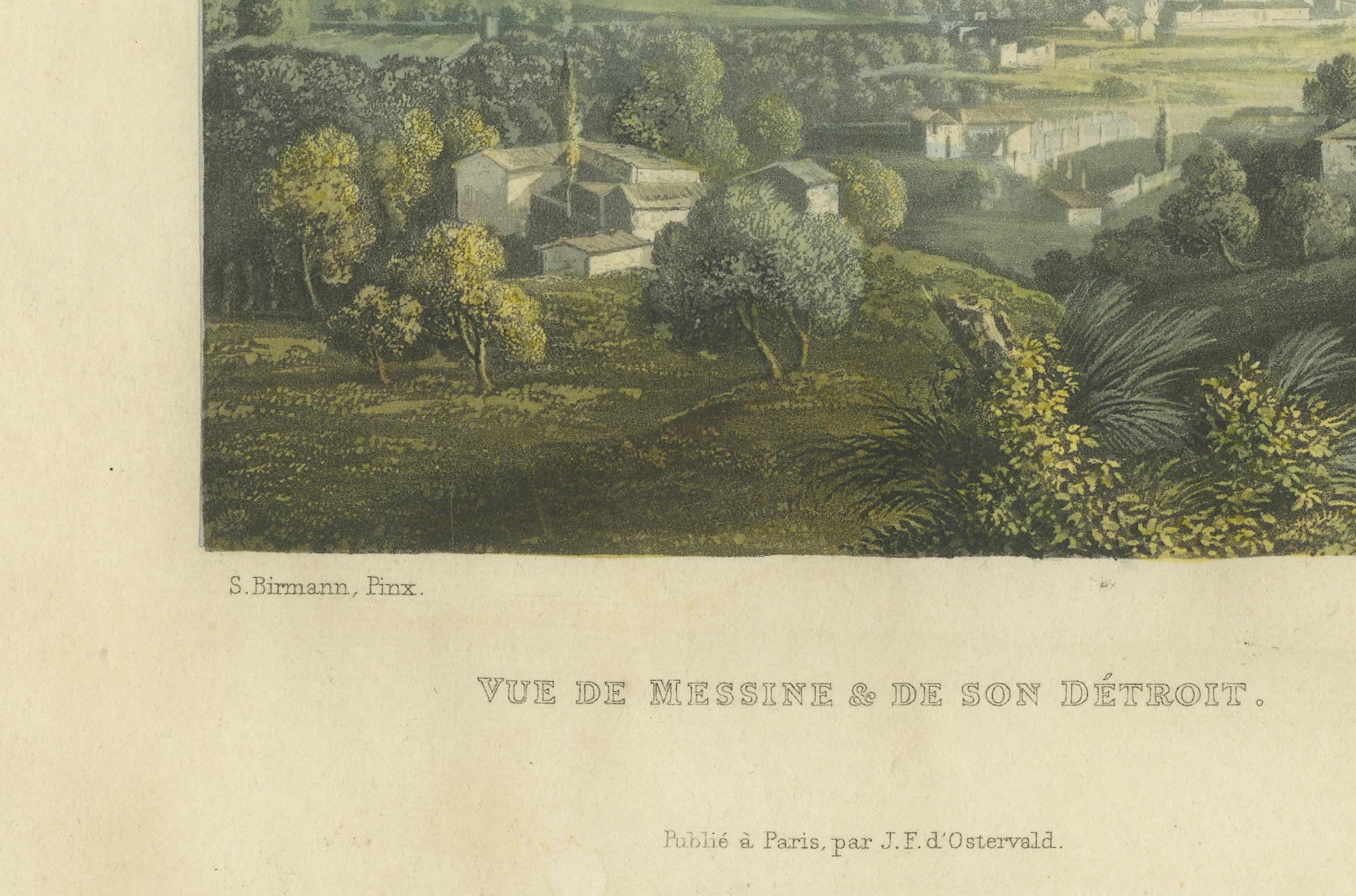 19th Century Serene Vista of Messina and its Strait: An Engraved Jewel, circa 1800 For Sale