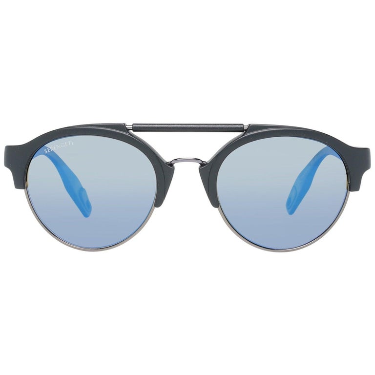 SERENGETI SAVIO Men Round Oval Pilot SUNGLASSES Black OLARIZED Blue Mirror 8560