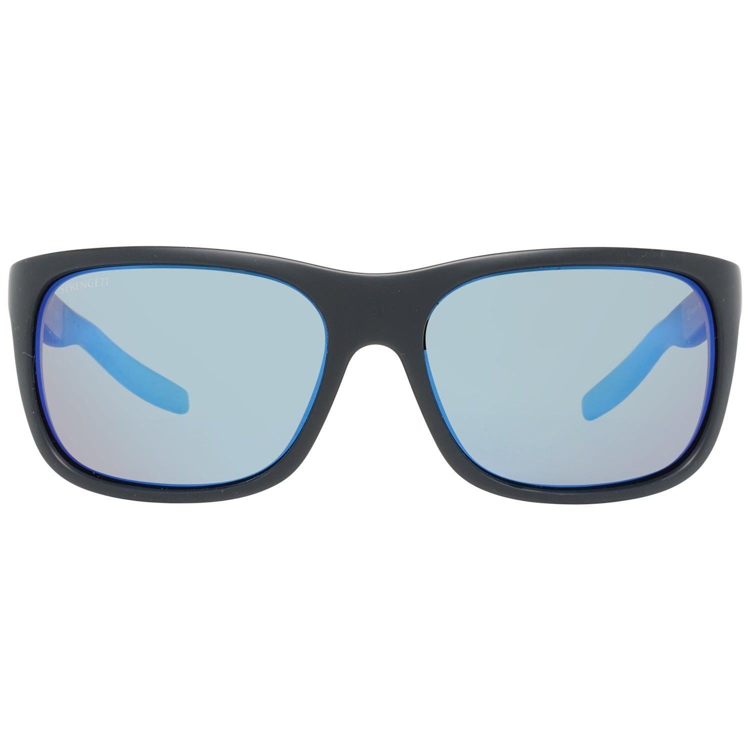 SERENGETI SAVIO Men Round Oval Pilot SUNGLASSES Black OLARIZED Blue Mirror 8560