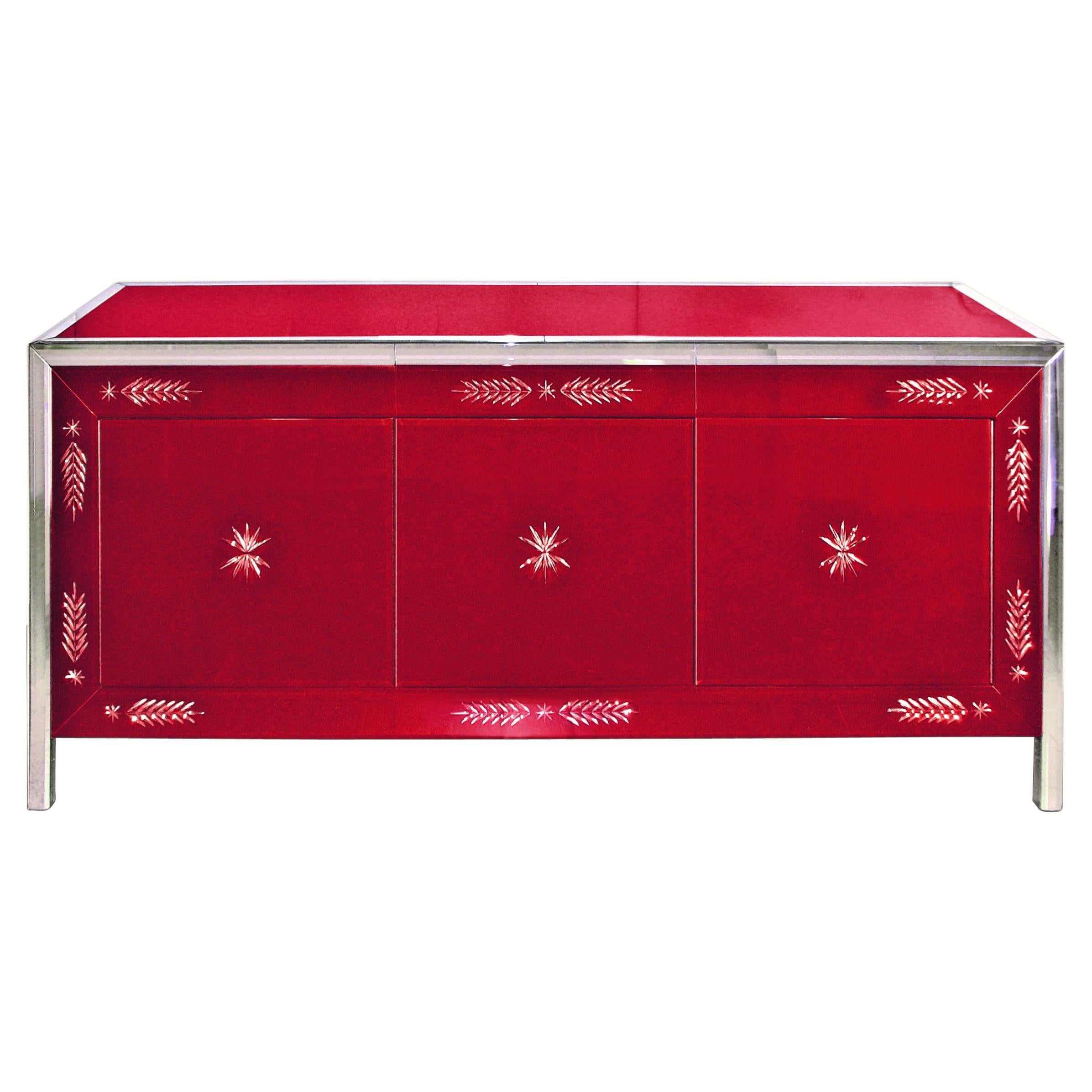"Serenissima" Murano Glass Red Sideboard, Hand Made, Fratelli Tosi Made in Italy For Sale