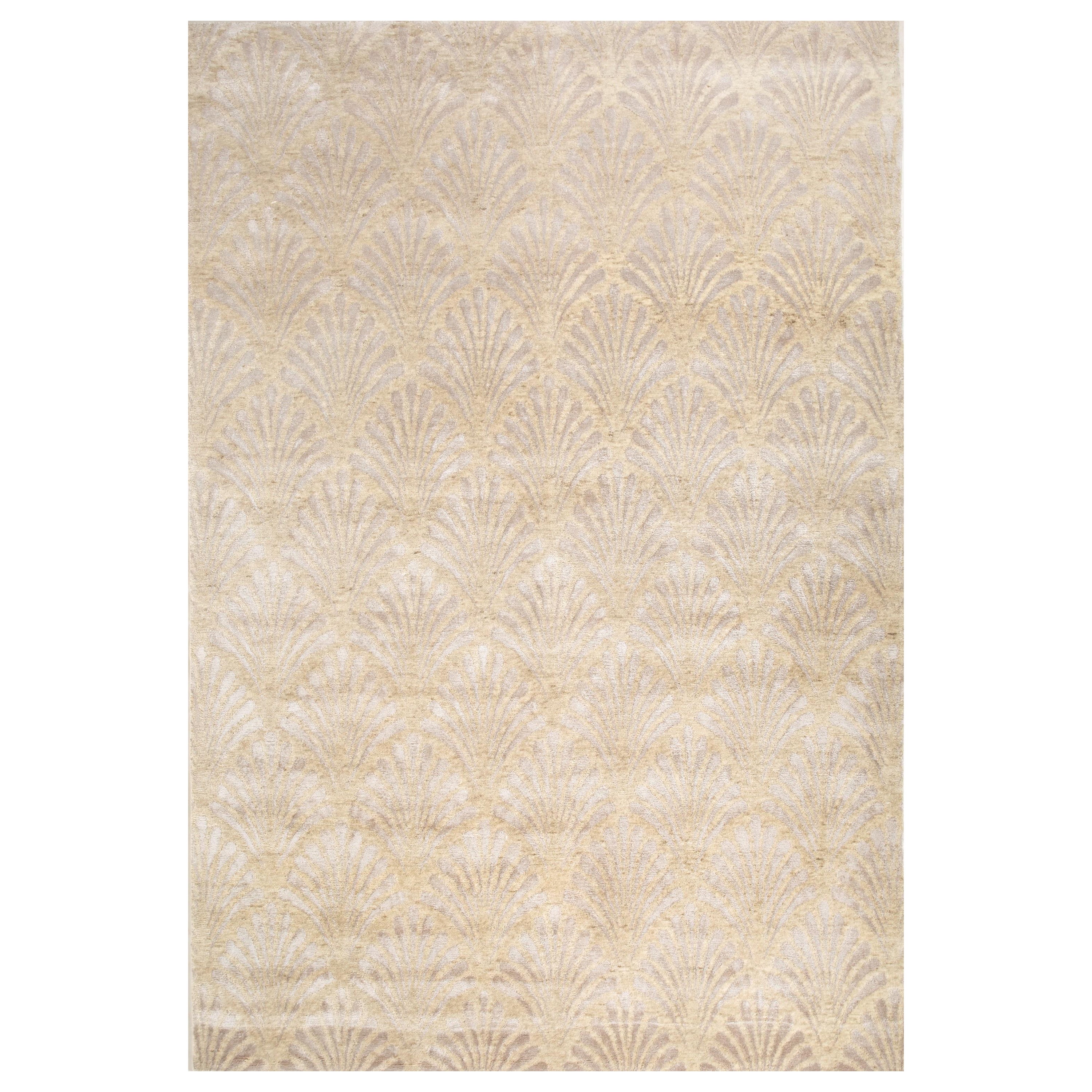 Serenity Bliss Medium Tan & White 180X270 cm Handknotted Rug For Sale