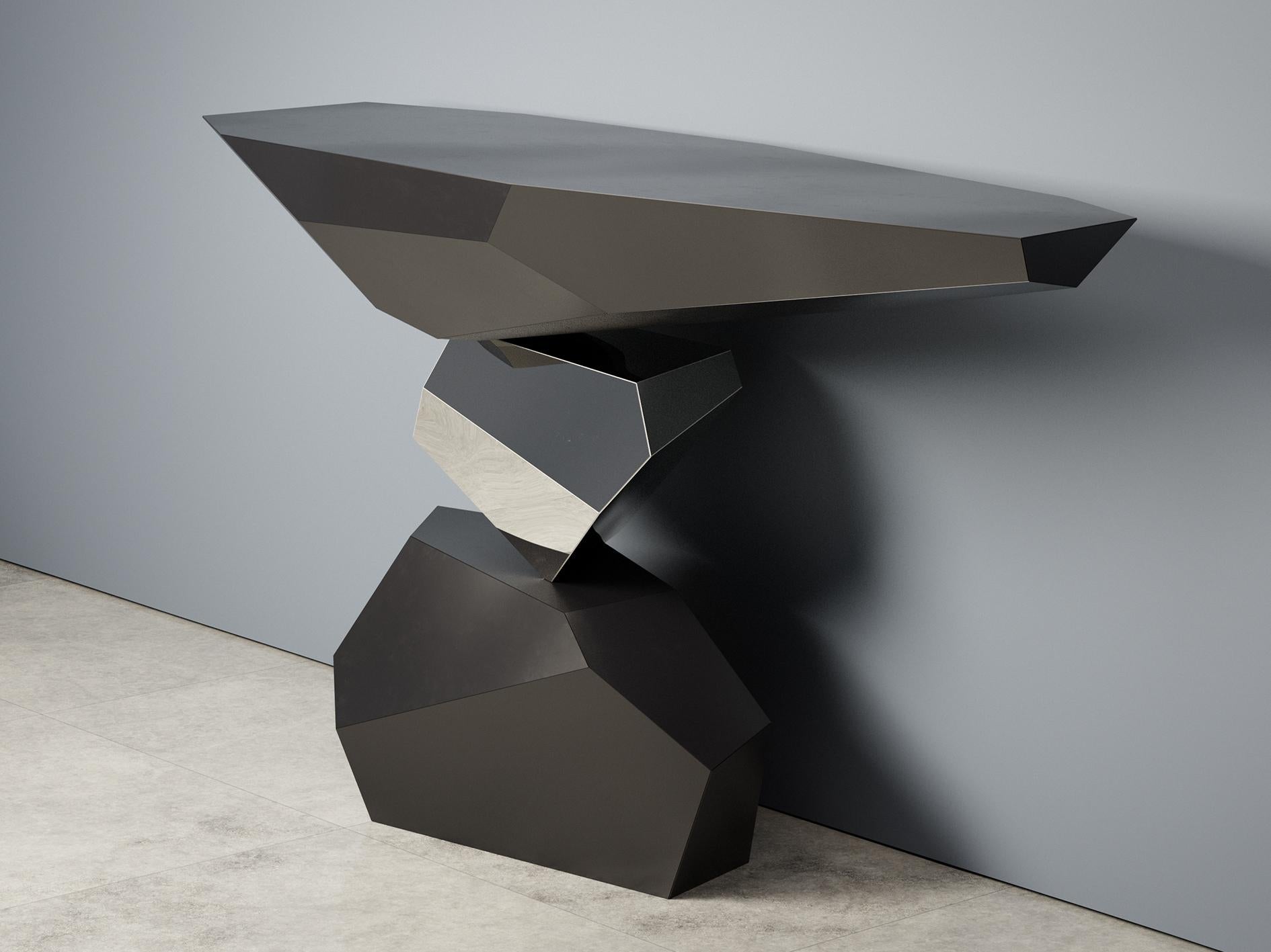 Contemporary Modern Console Table in Matte Colours and Stainless Steel For Sale