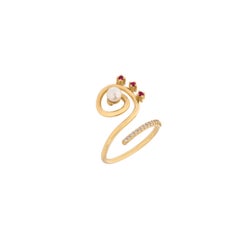 Serenity Ring in 18 Karat Gold with Diamonds, Rubies And A Pearls