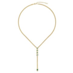 0.7ct Diamond & Emerald 14K Yellow Gold Lariat Necklace