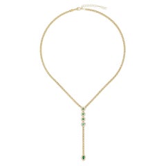 0.7ct Diamond & Emerald 14K Yellow Gold Lariat Necklace