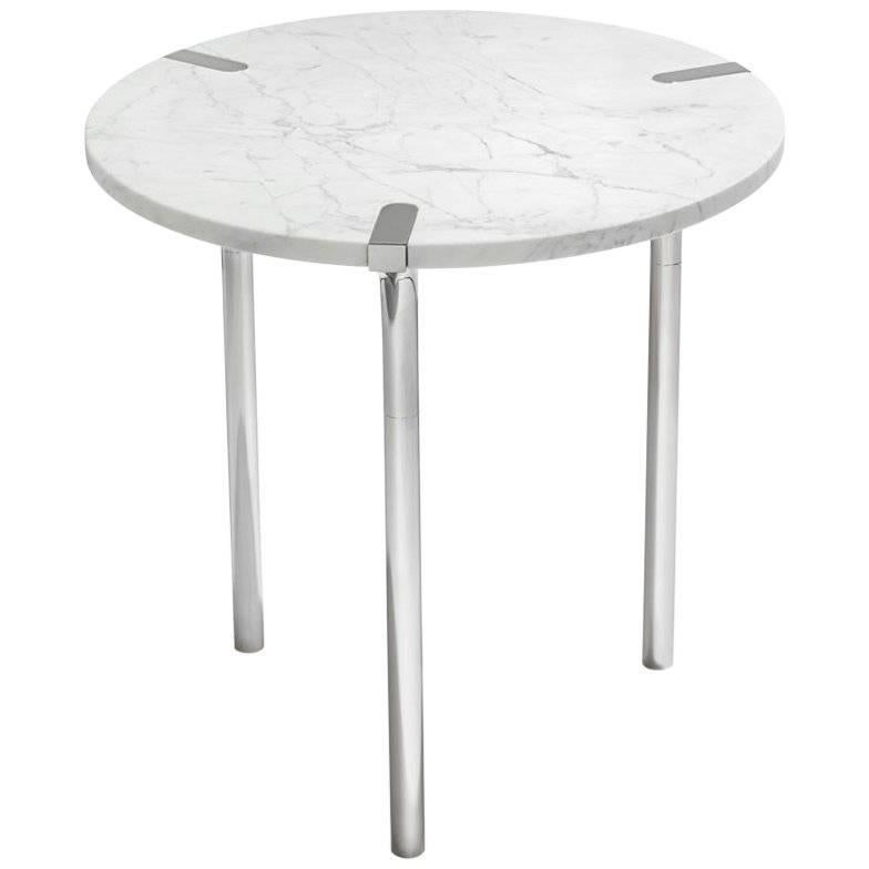 Sereno Side / End Table in Carrara Marble and Polished Metal by ANNA new york For Sale