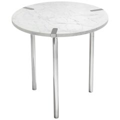 Sereno Side / End Table in Carrara Marble and Polished Metal by ANNA new york