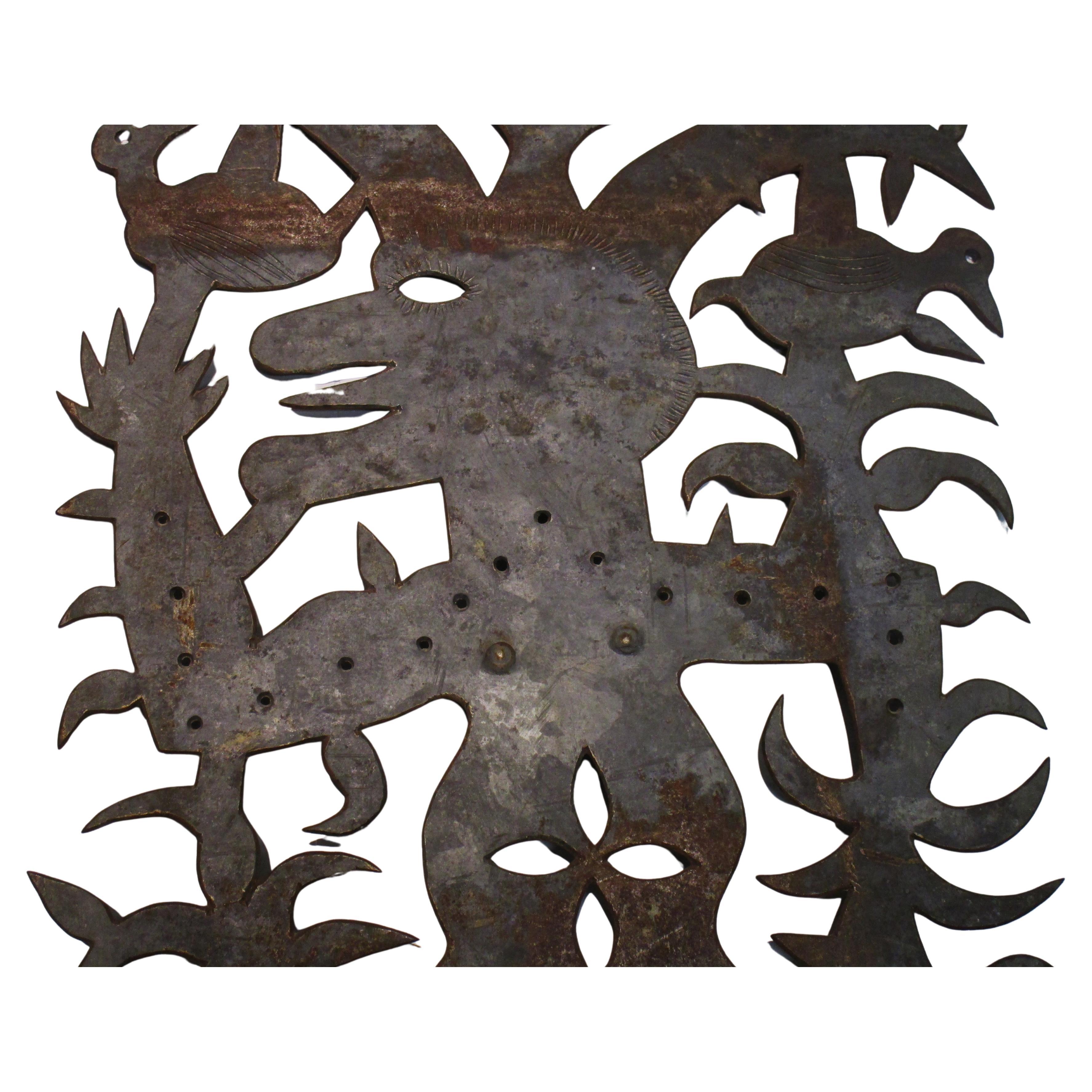 Seresier Louis-Juste Escultura haitiana de acero tallado Espíritu Dios y Pájaros Arte popular en venta