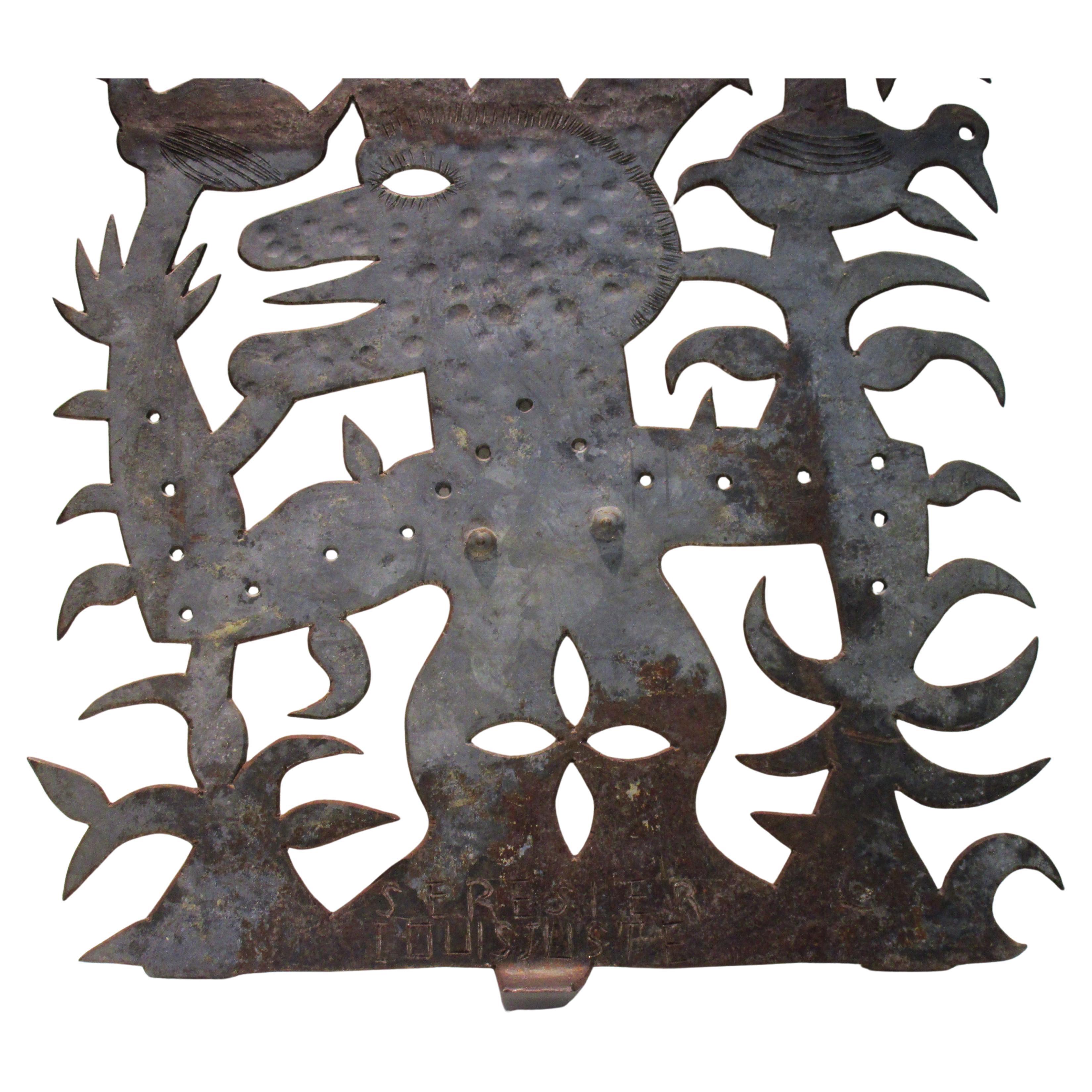 Seresier Louis-Juste Escultura haitiana de acero tallado Espíritu Dios y Pájaros Haitiano en venta
