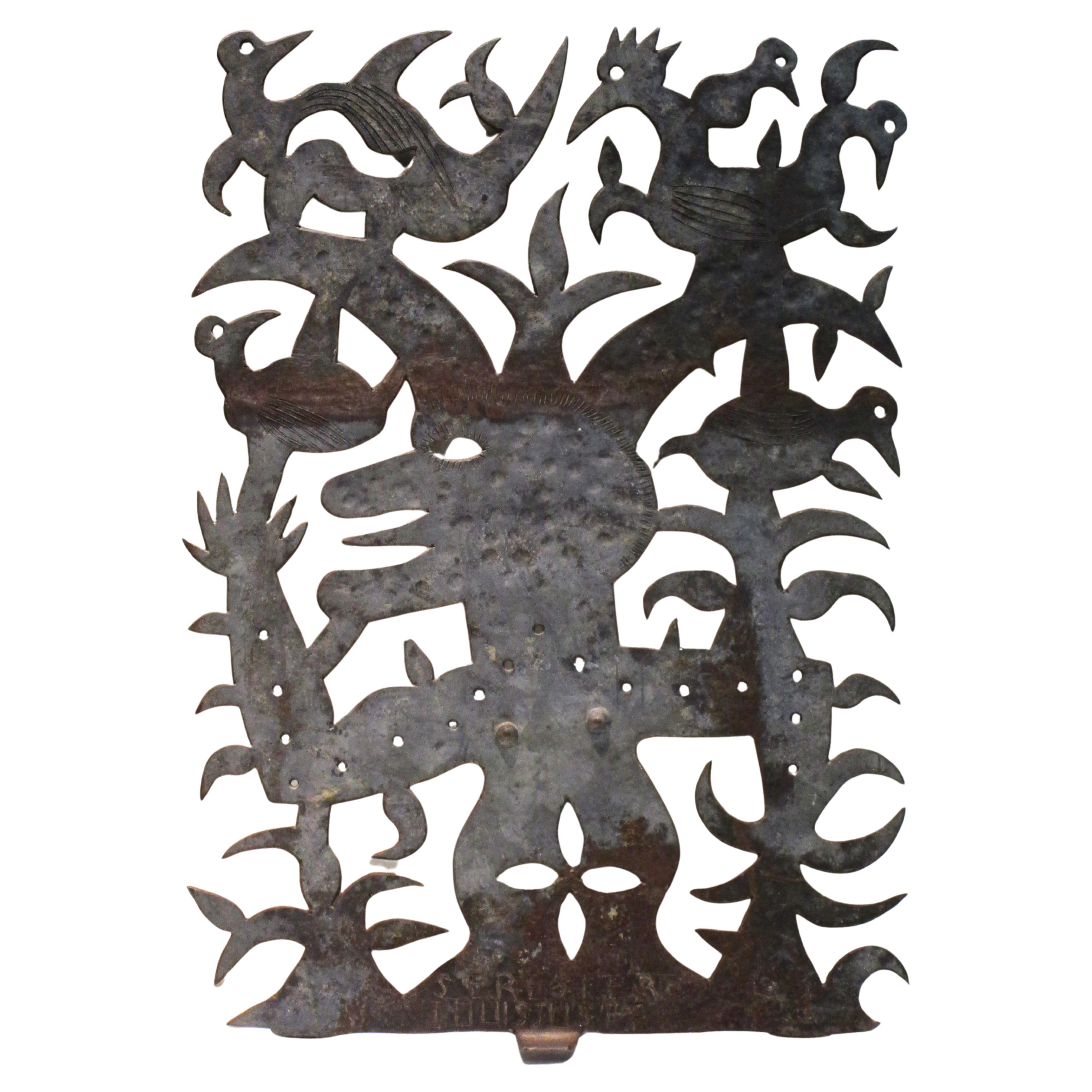 Seresier Louis-Juste Escultura haitiana de acero tallado Espíritu Dios y Pájaros en venta