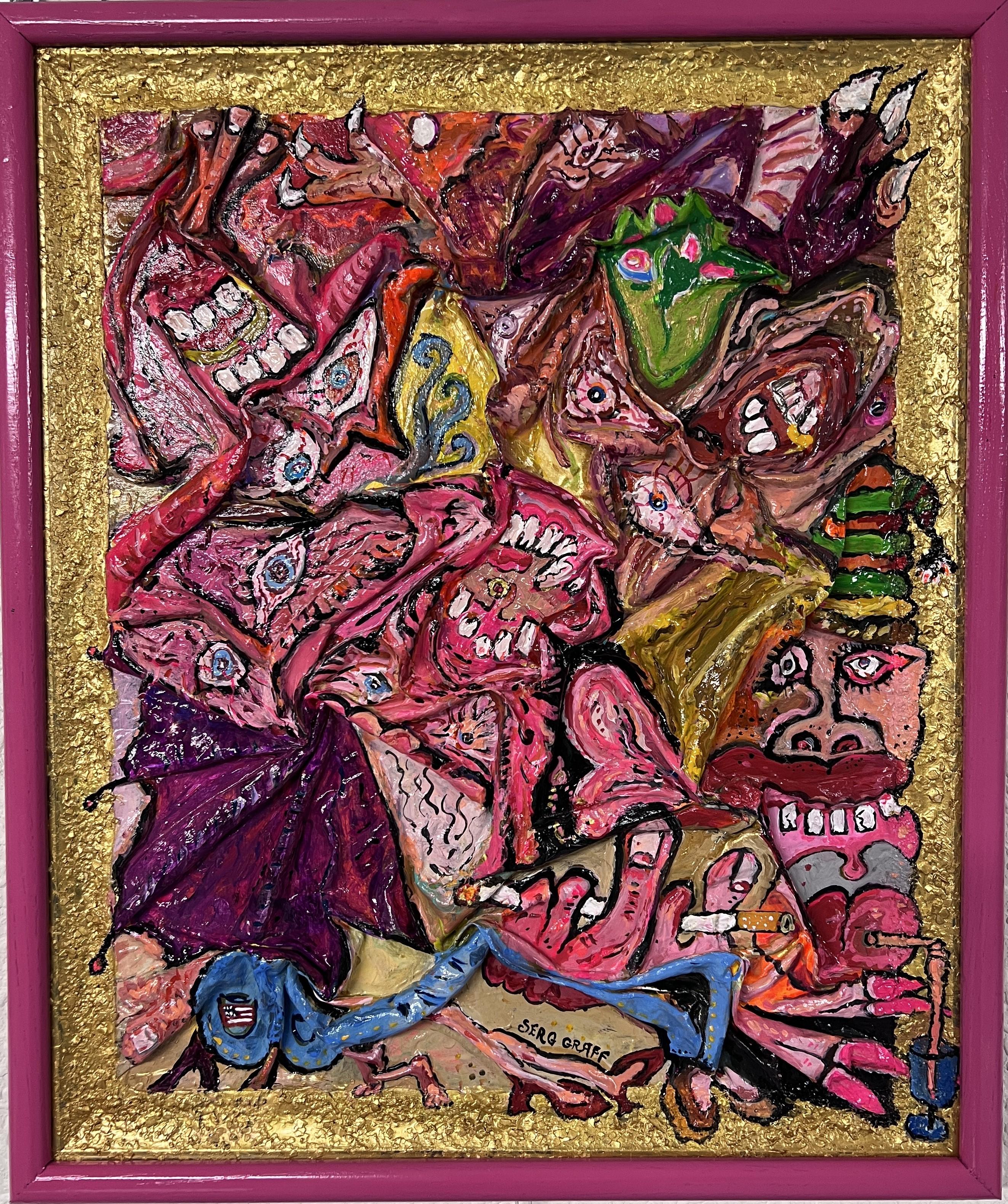 This stunning 3D abstract painting on canvas titled "Funny Critters" by artist Serg Graff is a must-have for any art lover. The colorful multi-colored painting features a fantasy-themed subject of funny critters.

The painting is made with