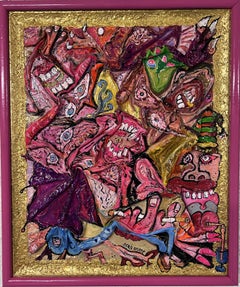 Pittura acrilica astratta 3D su tela di Serg Graff "Funny Critters", COA