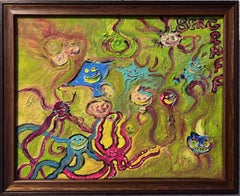 Pittura astratta su tela di Serg Graff "Polpi divertenti", COA