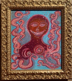 Abstract Painting on Canvas , "Funny Octopus on Vacation" by Serg Graff, COA