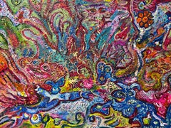 Large Abstract Painting on Canvas "Funny Coloring Pages" by Serg Graff, COA