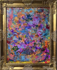 Grande peinture abstraite sur toile "Grenouille chanceuse sur l'amanite tue-mouches" Serg Graff, COA