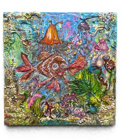 Large Textured Mixed Media Painting by Serg Graff – "Magic Fish" – COA Included