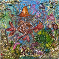 Large Textured Mixed Media Painting by Serg Graff – "Magic Fish" – COA Included