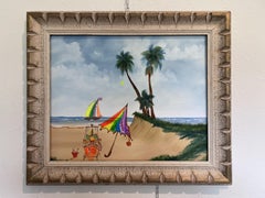 Magic Umbrella Beach Scene Painting by Serg Graff  Original Framed, COA