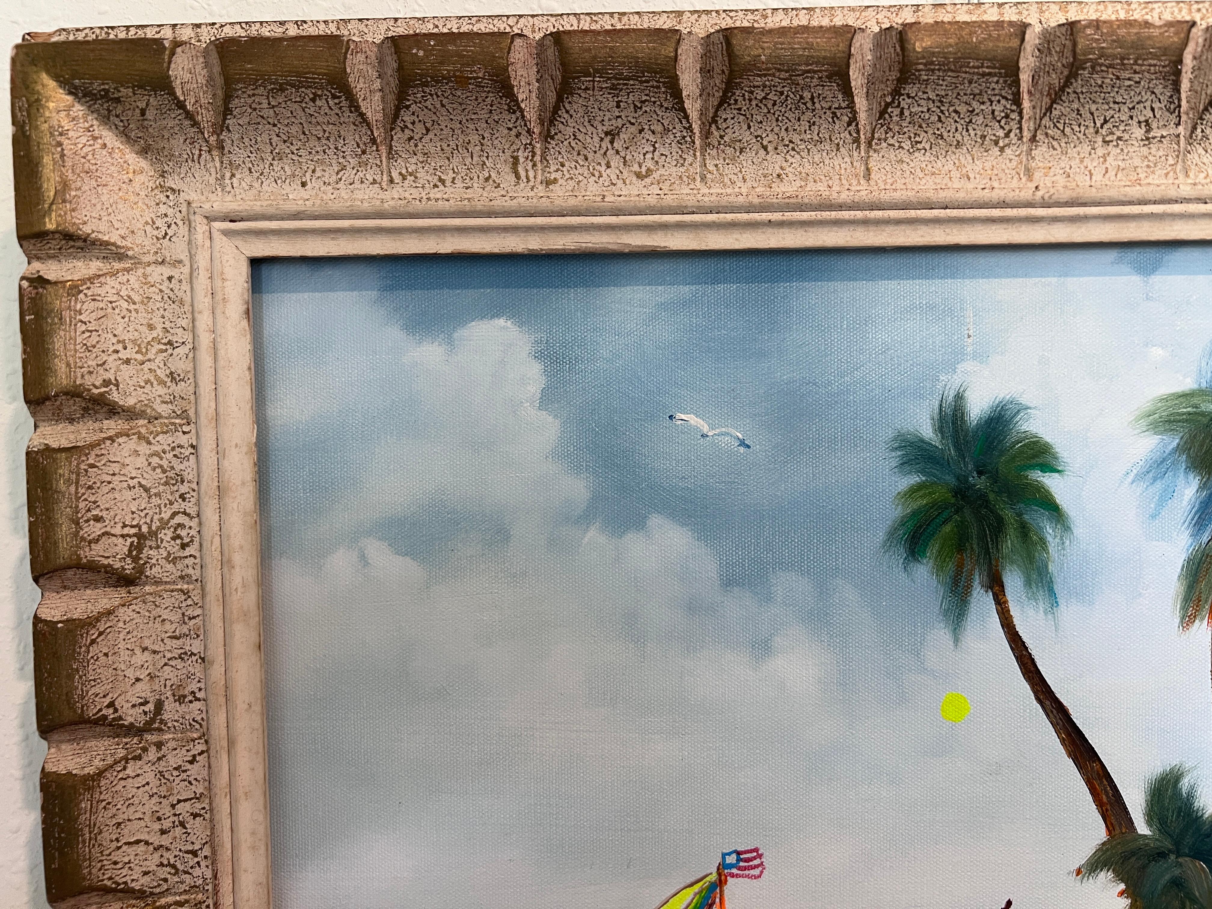 Magic Umbrella Beach Scene Painting by Serg Graff  Original Framed, COA For Sale 4