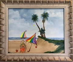 Magic Umbrella Beach Scene Painting by Serg Graff  Original Framed, COA