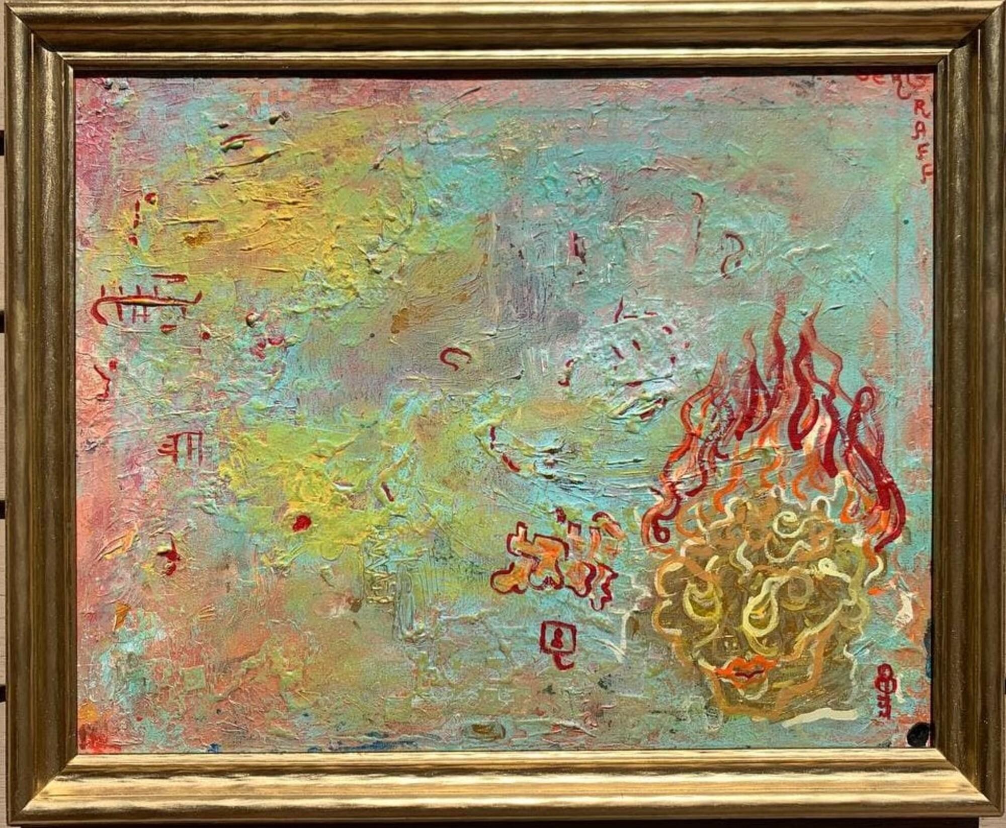 Discover a bold and enigmatic expression in this unique original oil painting titled "Key" by acclaimed fantasy abstract artist Serg Graff. With its surreal blend of form, fire, and hidden symbols, this artwork invites the viewer into a meditative