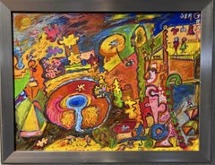 Peinture abstraite unique sur toile de Serg Graff "Donut" encadrée, COA