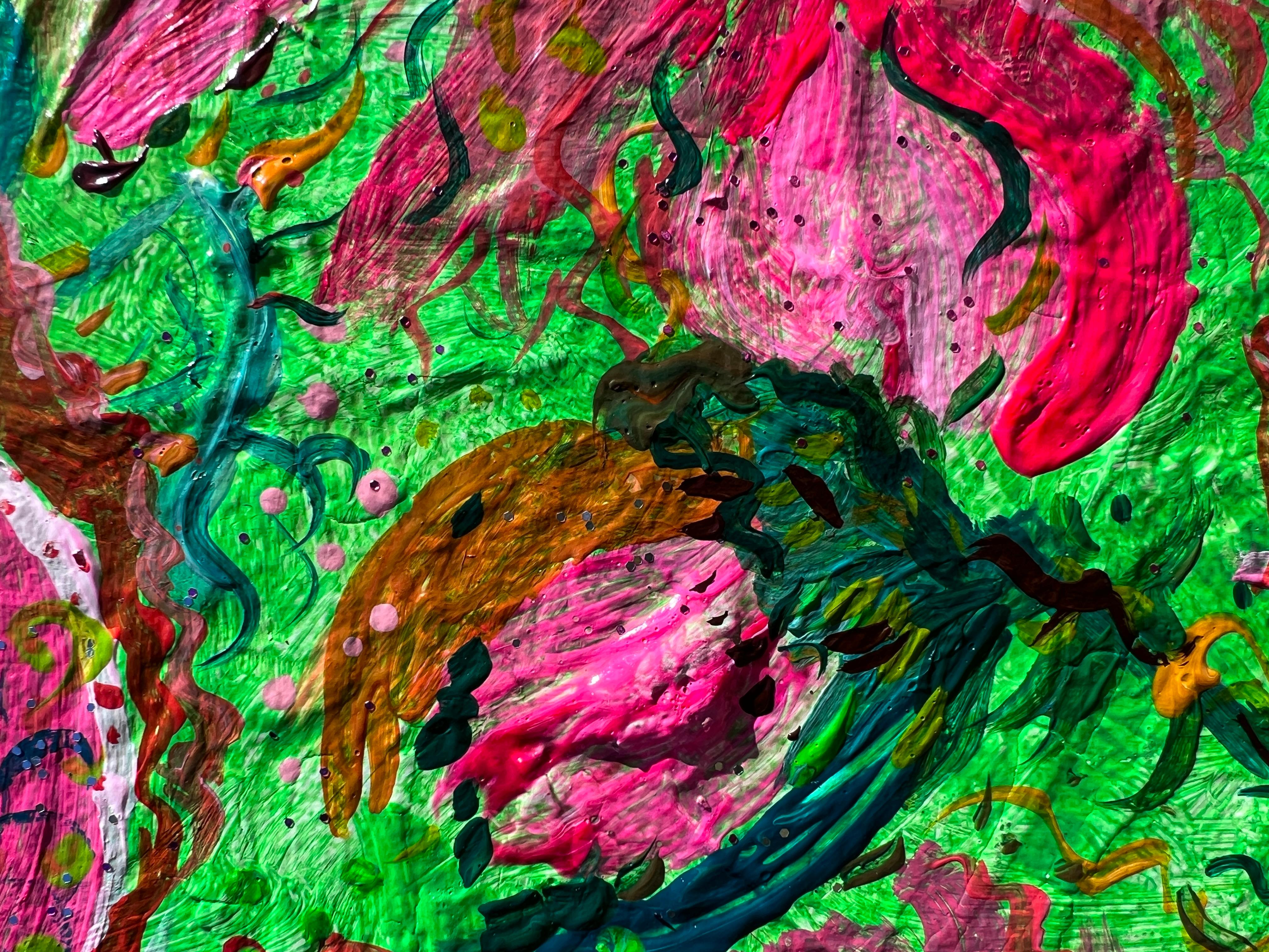 Abstraktes Gemälde auf Leinwand von Serg Graff, „Blumenblumen am Efeu“, COA, Unikat im Angebot 9