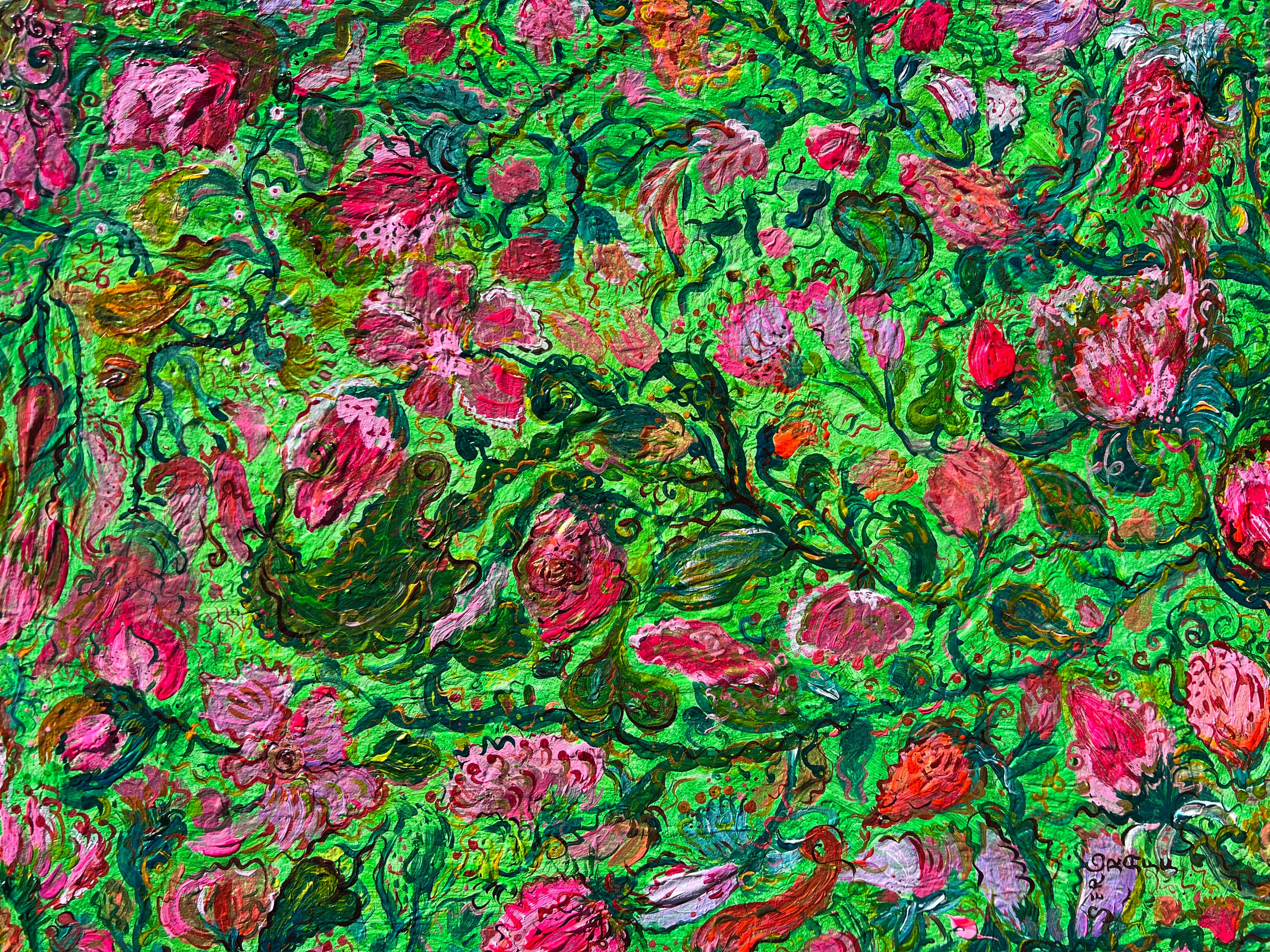 Abstraktes Gemälde auf Leinwand von Serg Graff, „Blumenblumen am Efeu“, COA, Unikat im Angebot 2
