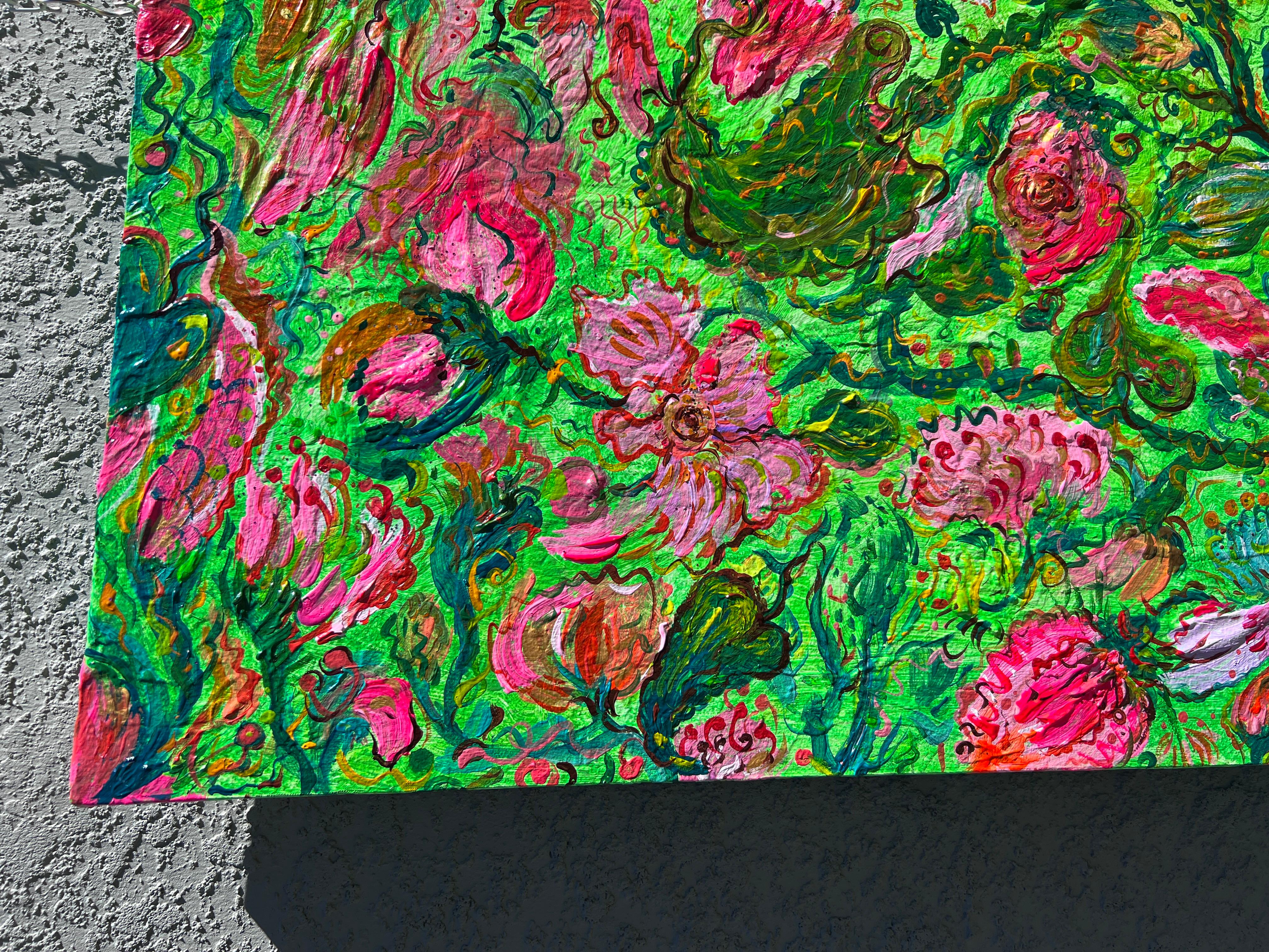 Abstraktes Gemälde auf Leinwand von Serg Graff, „Blumenblumen am Efeu“, COA, Unikat im Angebot 4